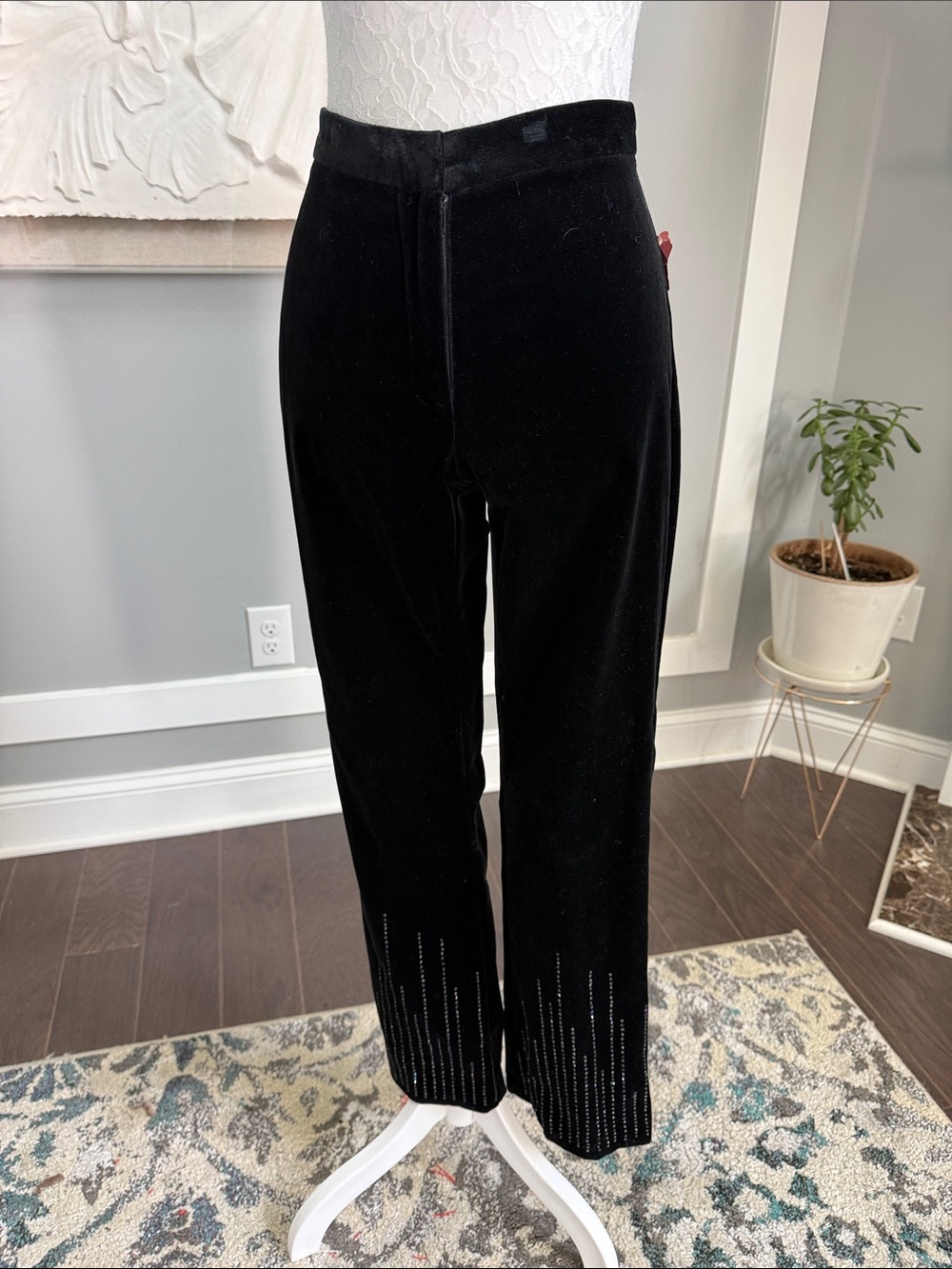 VTG Work Order Velvet Rhinestone Pants Size 2 Black Deadstock High Rise Straight